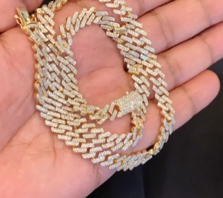 10K YELLOW GOLD 10.25 CARAT REAL DIAMOND 8MM 22 INCHES 54.78 GRAM GOLD CUBAN LINK CHAIN NECKLACE