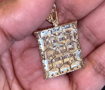 10K YELLOW GOLD 5.25 CARAT 1.50 INCHES REAL DIAMOND DOG TAG PENDANT CHARM