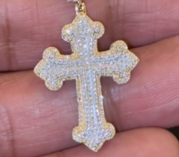 10K YELLOW GOLD .50 CARAT 1.50 INCHES NATURAL DIAMOND CROSS PENDANT CHARM