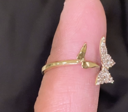 10K SOLID YELLOW GOLD .40 CARAT REAL WOMEN DIAMOND BUTTERFLY RING