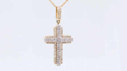 10K YELLOW GOLD .70 CARAT 1.50 INCHES REAL DIAMOND CROSS PENDANT CHARM CROSS WITH 18 INCH GOLD CHAIN