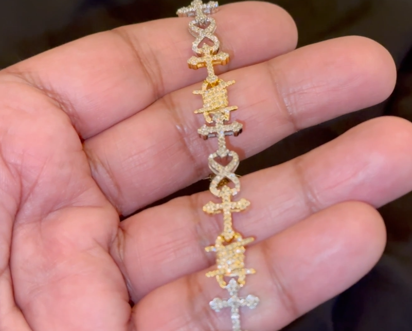 10K YELLOW WHITE GOLD 2.50 CARAT NATURAL DIAMOND 8 INCHES 10 MM BRACELET