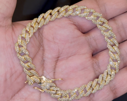 6.50 CARAT NATURAL DIAMONDS STERLING SILVER GOLD PLATED 22.97 GRAMS 8.50 INCHES CUBAN LINK BRACELET