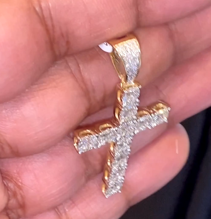 10K YELLOW GOLD 1 CARAT 1.75 INCHES REAL DIAMOND MEN CROSS PENDANT CHARM CROSS