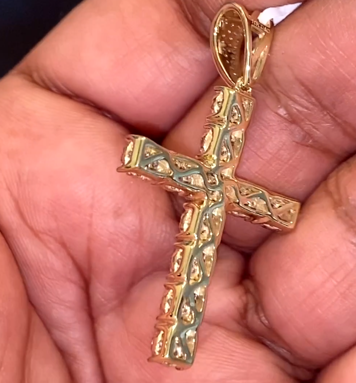 10K YELLOW GOLD 1 CARAT 1.75 INCHES REAL DIAMOND MEN CROSS PENDANT CHARM CROSS