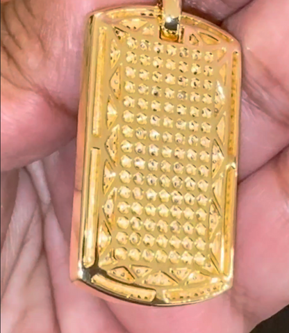 3 CARAT MENS STERLING SILVER WITH YELLOW GOLD PLATING 2" REAL DIAMOND DOG TAG PENDANT CHARM PIECE