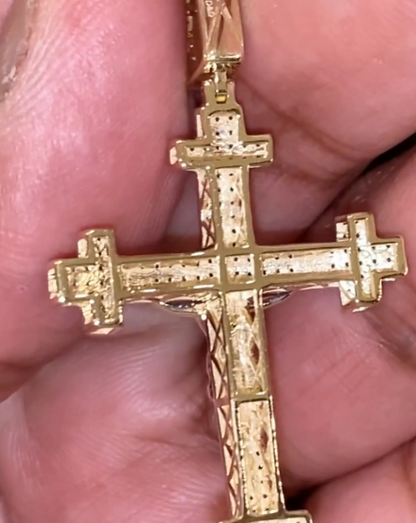 10K YELLOW GOLD .50 CARAT 1.75 INCHES REAL DIAMOND MEN CROSS PENDANT JESUS CHARM CROSS