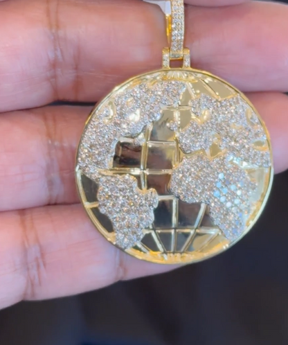 10K YELLOW GOLD 3.50 CARAT 2 INCHES NATURAL DIAMOND GLOBE PENDANT CHARM