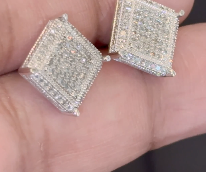 .65 CARAT NATURAL DIAMONDS STERLING SILVER 12 MM EARRINGS STUDS