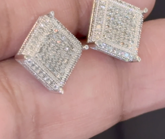 .65 CARAT NATURAL DIAMONDS STERLING SILVER 12 MM EARRINGS STUDS