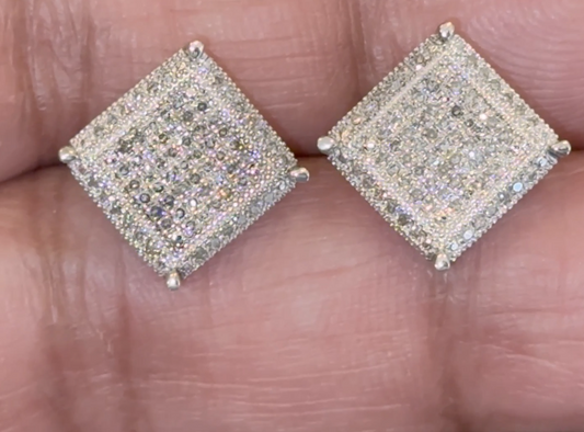 .65 CARAT NATURAL DIAMONDS STERLING SILVER 12 MM EARRINGS STUDS