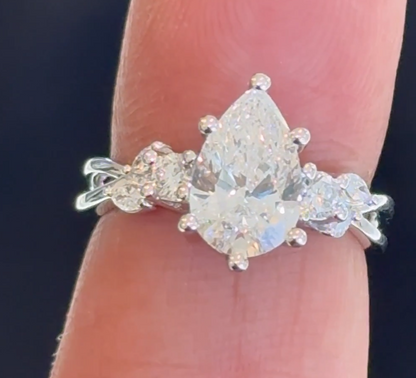 10K WHITE GOLD 2.36 CARAT CERTIFIED LAB GROWN DIAMONDS PEAR RING