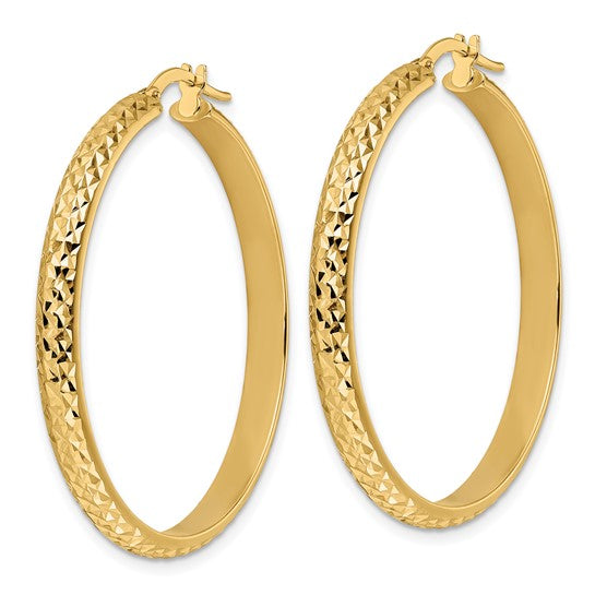 14K Polished Diamond Cut Hoop Earrings