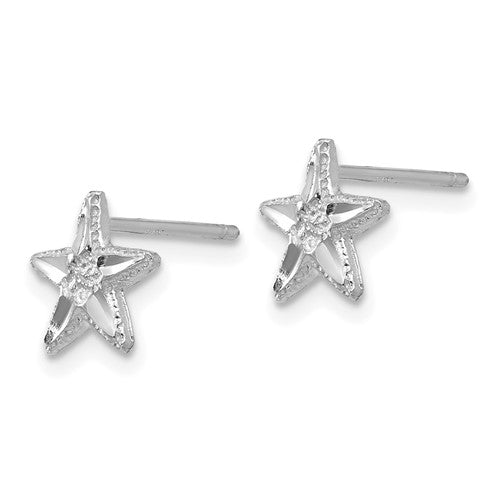 14k White Gold Diamond-cut Starfish Earrings