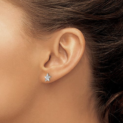 14k White Gold Diamond-cut Starfish Earrings