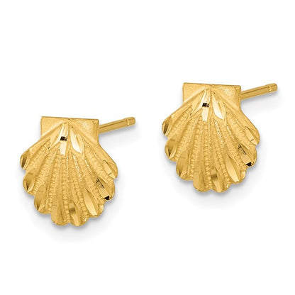 14k Satin Diamond-cut Seashell Post Earrings