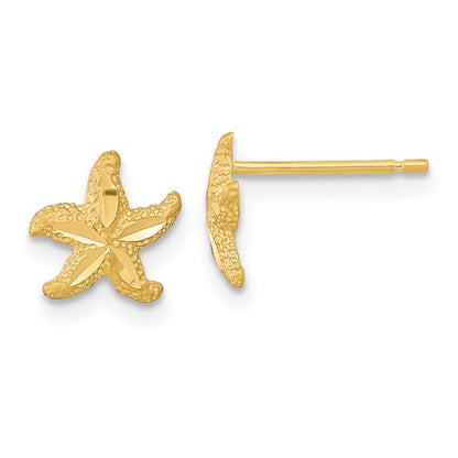 14k Satin Diamond-cut Starfish Post Earrings