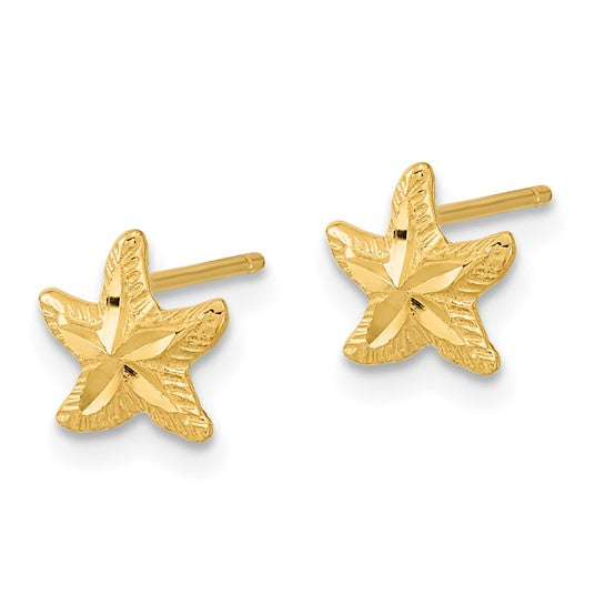 14k Polished Diamond-cut Starfish Post Earrings
