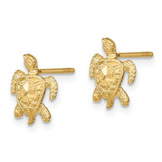 14k Polished Diamond-cut Sea Turtle Post Earrings