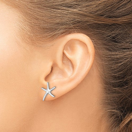14K White Gold Polished Mini Starfish Earrings