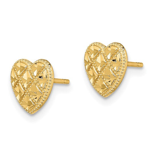 14K Criss-Cross with D/C Heart Post Earrings