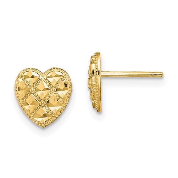 14K Criss-Cross with D/C Heart Post Earrings