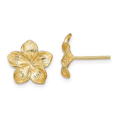14K Plumeria Flower Post Earrings