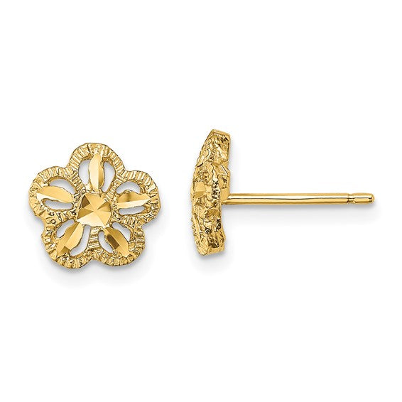 14K Diamond-cut Flower Post Earrings
