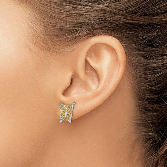 14k with Rhodium Butterfly Post Earrings