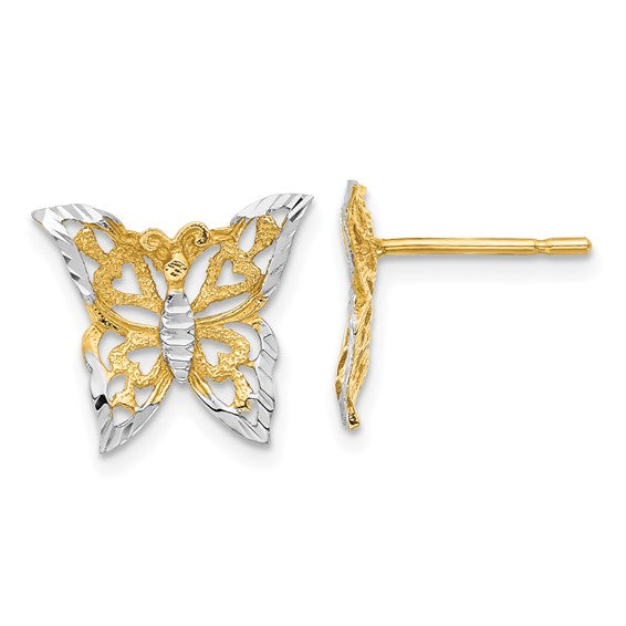 14k with Rhodium Butterfly Post Earrings