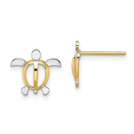 14K with Rhodium Sea Turtle Post Earrings