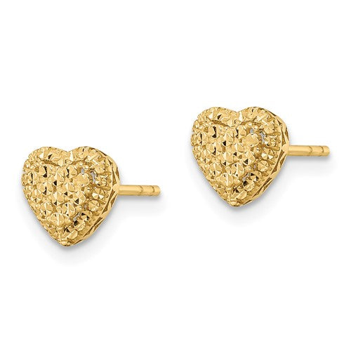 14k Polished Diamond-cut Heart Post Earrings