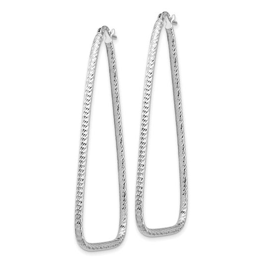 14k White Gold Polished and Diamond-cut Double Triangle Hoop Earrings