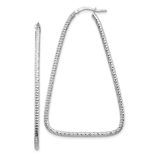 14k White Gold Polished and Diamond-cut Double Triangle Hoop Earrings