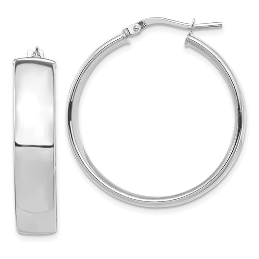 14k White Gold High Polished 7mm Hoop Earrings