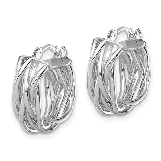 14k White Polished Braided Hoop Earrings