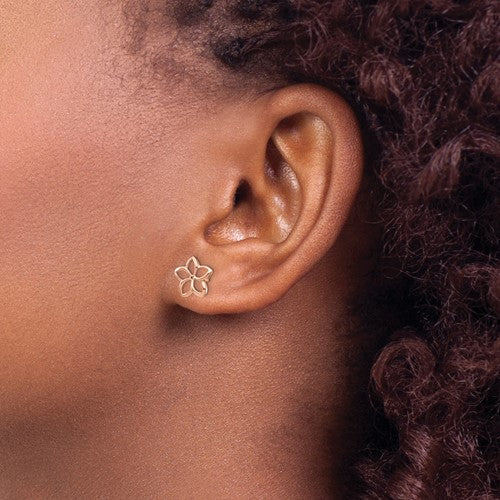 14K Rose Polished Plumeria Cutout Post Earrings