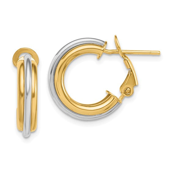 14K Two-tone 17mm Polished Omega Back Hoop Earrings