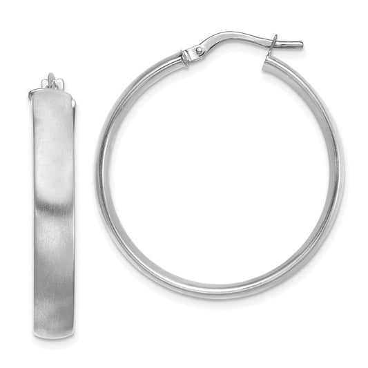 14K White Gold Large 5mm Satin Hoop Earrings