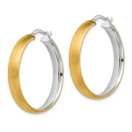 14K with White Rhodium Large 5mm Polished and Satin Hoop Earrings