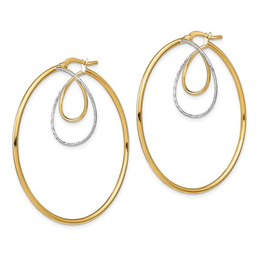 14k with White Rhodium Diamond-cut Twisted Circles Inside Hoop Earrings