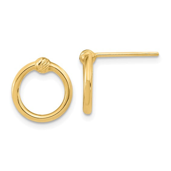 14K Polished and D/C Circle Post Earrings