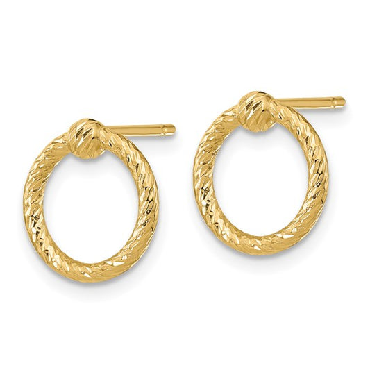 14k Polished and D/C Twisted Circle Post Earrings
