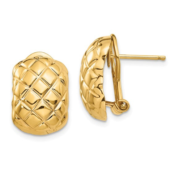 14k Polished Quilted Omega Back Post Earrings