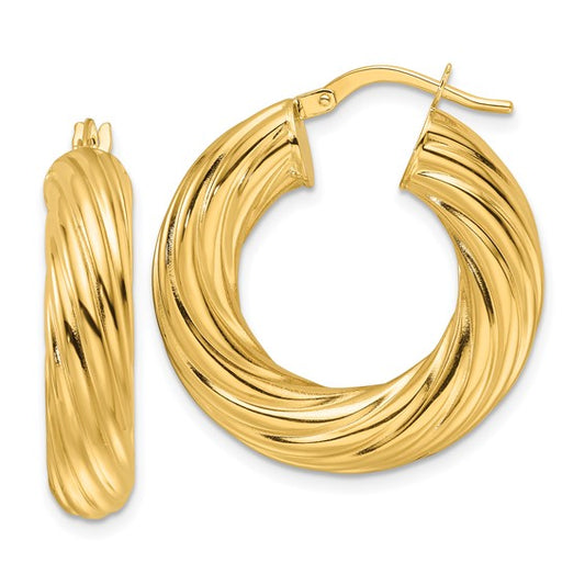 14ky Polished Twist 6mm Hollow Round Hoop Earrings