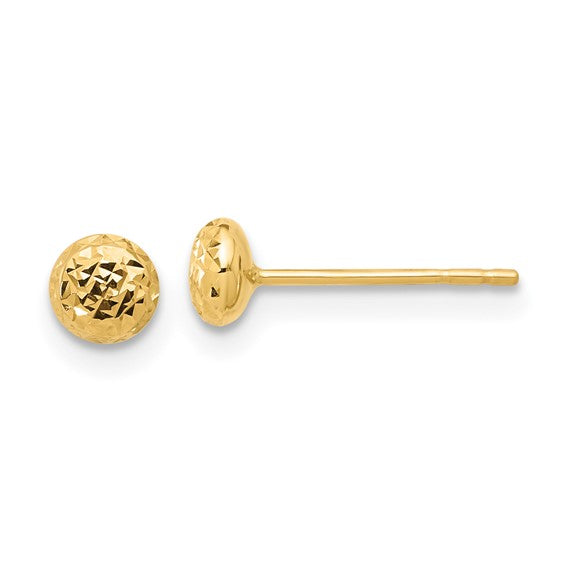 14K Polished and Diamond-cut 4.5mm Button Post Earrings