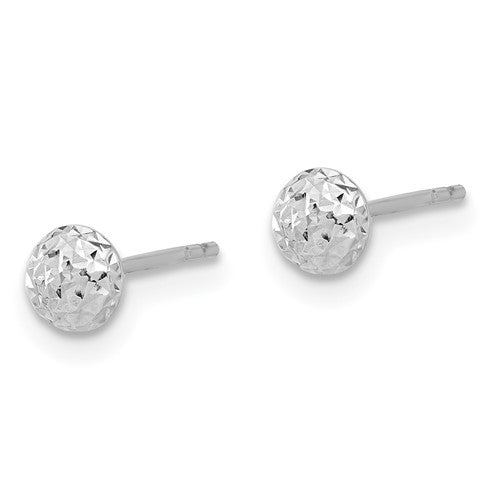 14K White Gold Polished and Diamond-cut 4.5mm Button Post Earrings