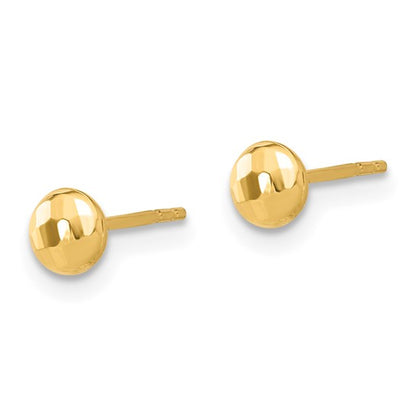 14K Polished and Diamond-cut 4.5mm Button Post Earrings