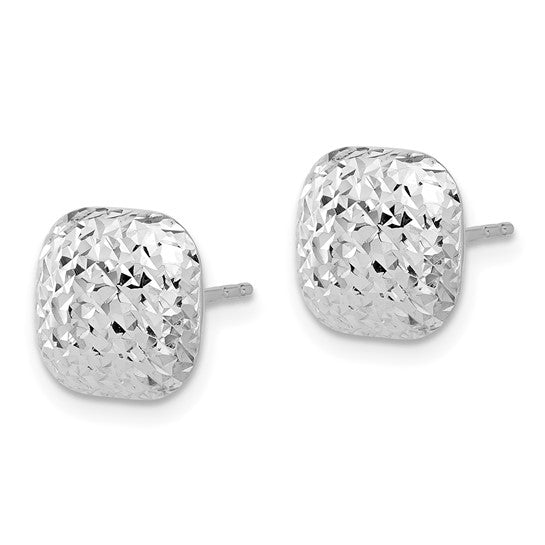 14K White Gold Polished Diamond-cut 10mm Puffed Square Post Earrings
