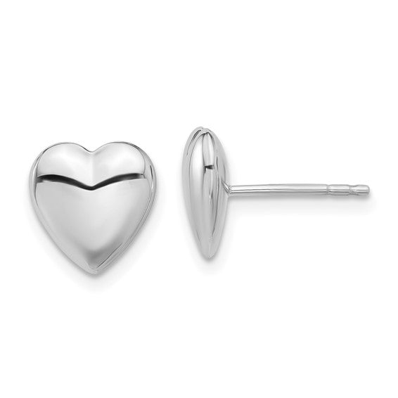 14K White Gold Polished Puffed Heart Post Earrings